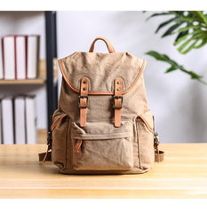Cool Canvas Leather Mens Womens 13'' White Backpack Khaki Travel Backpack College Backpack  for Men - imessengerbags
