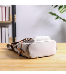 Cool Canvas Leather Mens Womens 13'' White Backpack Khaki Travel Backpack College Backpack  for Men - imessengerbags