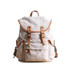 Cool Canvas Leather Mens Womens 13'' White Backpack Khaki Travel Backpack College Backpack  for Men - imessengerbags