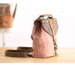 Cute Canvas Leather Mens Womens Small Pink Backpack Khaki Travel Backpack College Backpack for Men - imessengerbags