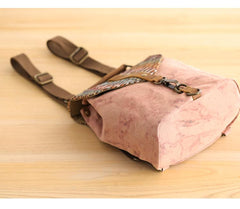 Cute Canvas Leather Mens Womens Small Pink Backpack Khaki Travel Backpack College Backpack for Men - imessengerbags