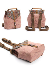 Cute Canvas Leather Mens Womens Small Pink Backpack Khaki Travel Backpack College Backpack for Men - imessengerbags