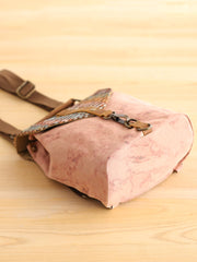 Cute Canvas Leather Mens Womens Small Pink Backpack Khaki Travel Backpack College Backpack for Men - imessengerbags
