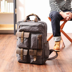 Cool Waxed Canvas Leather Mens Waterproof 15'' Backpack Gray Travel Backpack Hiking Backpack for Men - imessengerbags