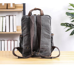 Cool Waxed Canvas Leather Mens Waterproof 15'' Backpack Gray Travel Backpack Hiking Backpack for Men - imessengerbags