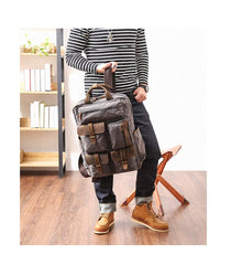 Cool Waxed Canvas Leather Mens Waterproof 15'' Backpack Gray Travel Backpack Hiking Backpack for Men - imessengerbags