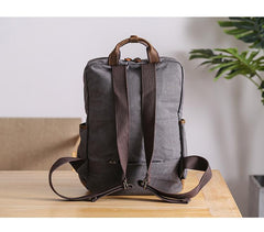Cool Waxed Canvas Leather Mens Waterproof 15'' Backpack Gray Travel Backpack Hiking Backpack for Men - imessengerbags