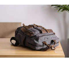 Cool Waxed Canvas Leather Mens Waterproof 15'' Backpack Gray Travel Backpack Hiking Backpack for Men - imessengerbags