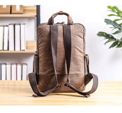 Cool Waxed Canvas Leather Mens Waterproof 15'' Backpack Gray Travel Backpack Hiking Backpack for Men - imessengerbags