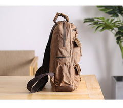 Cool Waxed Canvas Leather Mens Waterproof 15'' Backpack Gray Travel Backpack Hiking Backpack for Men - imessengerbags