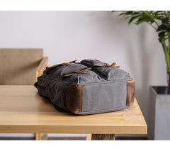 Cool Waxed Canvas Leather Mens Waterproof 15'' Backpack Gray Travel Backpack Hiking Backpack for Men - imessengerbags