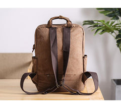 Cool Waxed Canvas Leather Mens Waterproof 15'' Backpack Gray Travel Backpack Hiking Backpack for Men - imessengerbags