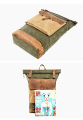 Cool Canvas Leather Mens Large Waterproof Green Backpack Travel Backpack Black Computer Backpack for Men - imessengerbags