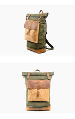 Cool Canvas Leather Mens Large Waterproof Green Backpack Travel Backpack Black Computer Backpack for Men - imessengerbags