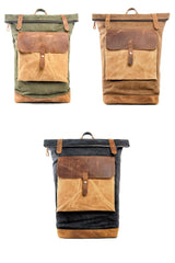 Cool Canvas Leather Mens Large Waterproof Green Backpack Travel Backpack Black Computer Backpack for Men - imessengerbags