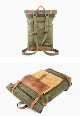 Cool Canvas Leather Mens Large Waterproof Green Backpack Travel Backpack Black Computer Backpack for Men - imessengerbags