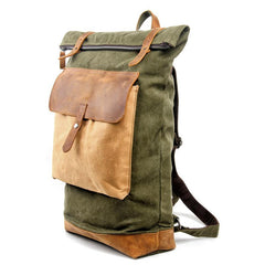 Cool Canvas Leather Mens Large Waterproof Green Backpack Travel Backpack Black Computer Backpack for Men - imessengerbags