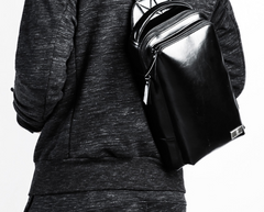 Cool Leather Men's Black Sling Bag One Shoulder Backpack Chest Bag For Men - imessengerbags