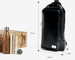 Cool Leather Men's Black Sling Bag One Shoulder Backpack Chest Bag For Men - imessengerbags