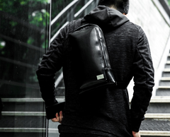 Cool Leather Men's Black Sling Bag One Shoulder Backpack Chest Bag For Men - imessengerbags