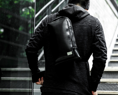 Cool Leather Men's Black Sling Bag One Shoulder Backpack Chest Bag For Men