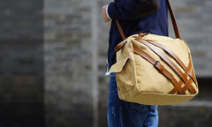 Cool Canvas PU Men's Casual Travel Shoulder Bag Travel Handbag Small Weekender Bag For Men - imessengerbags