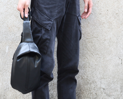 Cool OXFORD CLOTH PVC Black Men's One Shoulder Backpack Sling Bag For Men - imessengerbags