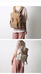 Cute Canvas Womens Mens Classic 14‘’ Green Computer Backpack White Women's School Backpack Travel Backpack for Men - imessengerbags
