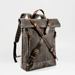 Cool Waxed Canvas Leather Mens 15.6‘’ Black Hiking Backpack Green Travel Backpack for Men - imessengerbags