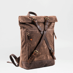 Cool Waxed Canvas Leather Mens 15.6‘’ Black Hiking Backpack Green Travel Backpack for Men - imessengerbags