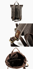 Cool Waxed Canvas Leather Mens 15.6‘’ Black Hiking Backpack Green Travel Backpack for Men - imessengerbags