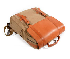 Cool Canvas Leather Womens Mens College Backpack 14'' Travel Backpack Computer Backpack for Men - imessengerbags