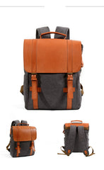 Cool Canvas Leather Womens Mens College Backpack 14'' Travel Backpack Computer Backpack for Men - imessengerbags