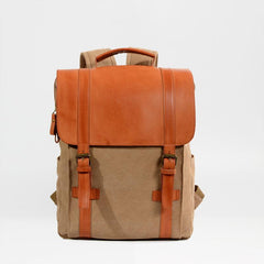 Cool Canvas Leather Womens Mens College Backpack 14'' Travel Backpack Computer Backpack for Men - imessengerbags