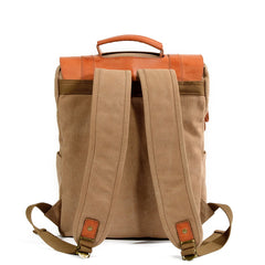 Cool Canvas Leather Womens Mens College Backpack 14'' Travel Backpack Computer Backpack for Men - imessengerbags