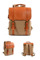 Cool Canvas Leather Womens Mens College Backpack 14'' Travel Backpack Computer Backpack for Men - imessengerbags