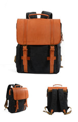 Cool Canvas Leather Womens Mens College Backpack 14'' Travel Backpack Computer Backpack for Men - imessengerbags