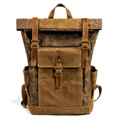 Cool Waxed Canvas Mens Waterproof Green Travel Backpack 15'' Gray Computer Backpack Hiking Backpack for Men - imessengerbags
