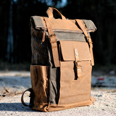 Cool Waxed Canvas Mens Waterproof Green Travel Backpack 15'' Gray Computer Backpack Hiking Backpack for Men - imessengerbags