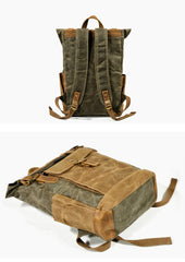 Cool Waxed Canvas Mens Waterproof Green Travel Backpack 15'' Gray Computer Backpack Hiking Backpack for Men - imessengerbags