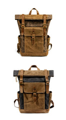 Cool Waxed Canvas Mens Waterproof Green Travel Backpack 15'' Gray Computer Backpack Hiking Backpack for Men - imessengerbags