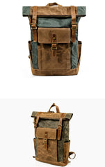 Cool Waxed Canvas Mens Waterproof Green Travel Backpack 15'' Gray Computer Backpack Hiking Backpack for Men - imessengerbags
