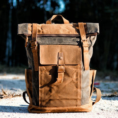 Cool Waxed Canvas Mens Waterproof Green Travel Backpack 15'' Gray Computer Backpack Hiking Backpack for Men - imessengerbags