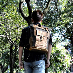 Cool Waxed Canvas Mens Waterproof Green Travel Backpack 15'' Gray Computer Backpack Hiking Backpack for Men - imessengerbags