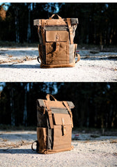 Cool Waxed Canvas Mens Waterproof Green Travel Backpack 15'' Gray Computer Backpack Hiking Backpack for Men - imessengerbags