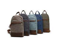Cool Canvas Leather Mens Sling Bag Chest Bag Gray One Shoulder Backpack for Men - imessengerbags
