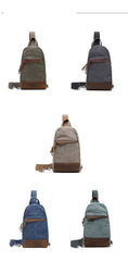 Cool Canvas Leather Mens Sling Bag Chest Bag Gray One Shoulder Backpack for Men - imessengerbags
