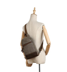 Cool Canvas Leather Mens Sling Bag Chest Bag Gray One Shoulder Backpack for Men - imessengerbags
