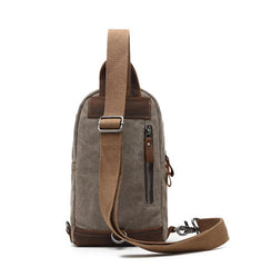 Cool Canvas Leather Mens Sling Bag Chest Bag Gray One Shoulder Backpack for Men - imessengerbags
