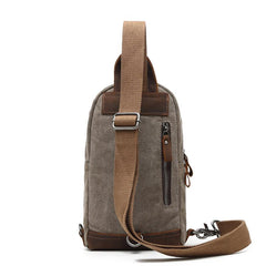 Cool Canvas Leather Mens Sling Bag Chest Bag Gray One Shoulder Backpack for Men - imessengerbags